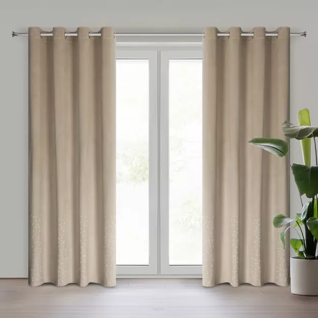 Zasłona na przelotkach 140x250 ARIADNA welwetowa beżowa zdobiona diamencikami