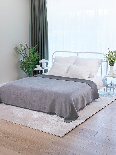 Koc bawełniany 180x220 0294-81 asche ciemny szary windglocken szary dwustronny wykończony szydełkiem