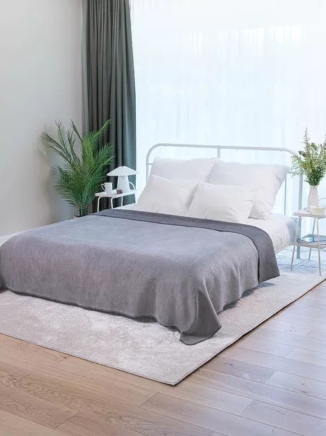 Koc bawełniany 180x220 0294-81 asche ciemny szary windglocken szary dwustronny wykończony szydełkiem