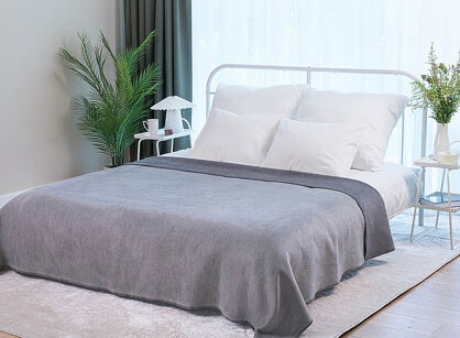 Koc bawełniany 180x220 0294-81 asche ciemny szary windglocken szary dwustronny wykończony szydełkiem