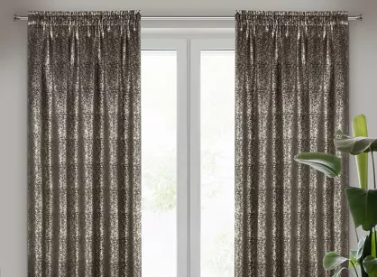 Zasłona na taśmie 135x270 EBRU zaciemniająca czarna pokryta złotym nakrapianym nadrukiem