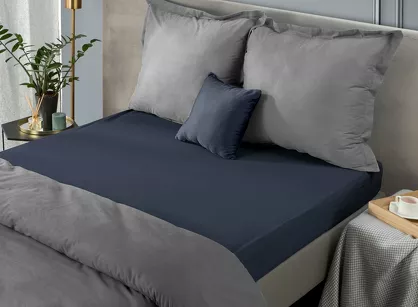 Prześcieradło z bawełny jersey z gumką granatowe 90x200 Design 91