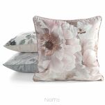 Poszewka welwetowa 45x45 FLORINA pudrowy róż nadruk kwiatowy obszyta lamówką - 4