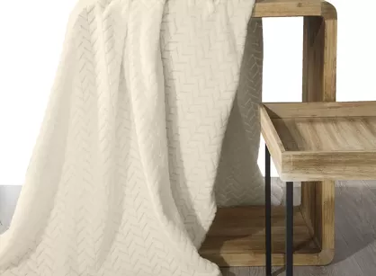 Koc 200x220 CINDY beżowy puszysty w jodełkę Design 91