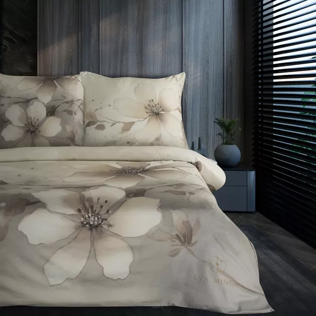 Pościel z makosatyny 220x200 FLORIN Eva Minge beżowa kremowa designerski wzór Premium