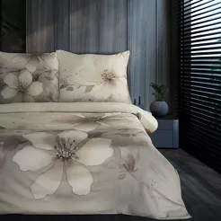 Pościel z makosatyny 220x200 FLORIN Eva Minge beżowa kremowa designerski wzór Premium