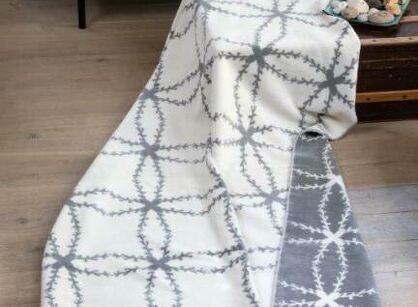 Koc bawełniany 150x200 1713-1 kremowy szary z frędzlami