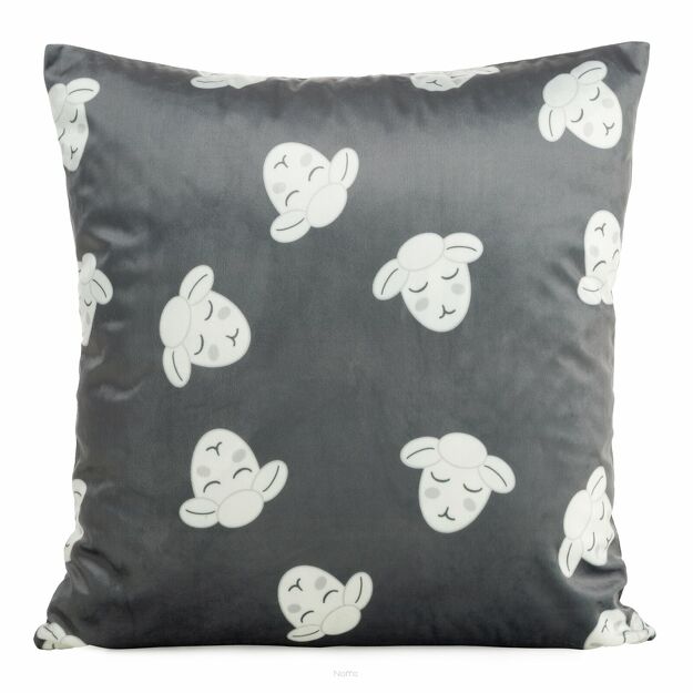 Poszewka welwetowa 45x45 KIDS 1C dziecięca stalowa z wzorem baranków Design 91