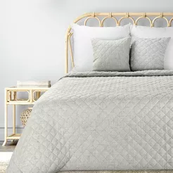 Narzuta jednokolorowa 220x240 LEN 1 beżowa pikowana imitująca len