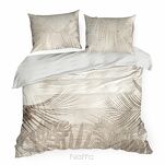 Pościel z makosatyny 220x200 SALMA popielata beżowa wzór liści palmy dwustronna Premium - 3