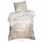 Pościel z makosatyny 220x200 SALMA popielata beżowa wzór liści palmy dwustronna Premium - 4