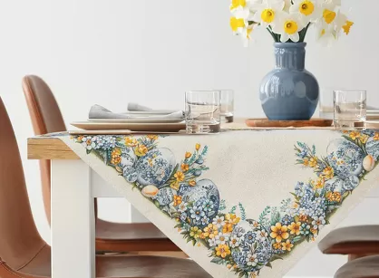 Nakładka wielkanocna 100x100 67 gobelinowa naturalna żółta pisanki