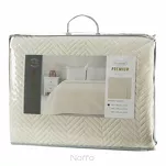 Narzuta jednokolorowa 220x240 LEN 3 kremowa pikowana w gęstą jodełkę imitująca len - 2