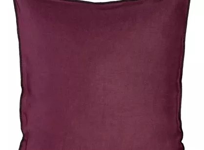 Poszewka jednokolorowa 45x45 LEN 5D bordowa z lnu obszyta czarną nicią