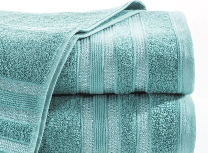 Ręcznik bawełniany 70x140 JUDY turkusowy z delikatną bordiurą z błyszczącą srebrną nicią
