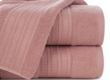 Ręcznik bawełniany 30x50 ROSITA pudrowy z subtelną bordiurą w delikatne poziome paski