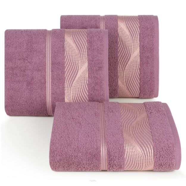 Ręcznik bawełniany 70x140 SYLWIA 2 liliowy z bordiurą żakardową w falujący wzór