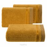 Ręcznik 100x150 ABBIE ciemny żółty  z żakardową błyszczącą bordiurą w pasy z delikatną krateczką 500 g/m2 - 4