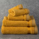 Ręcznik 100x150 ABBIE ciemny żółty  z żakardową błyszczącą bordiurą w pasy z delikatną krateczką 500 g/m2 - 5