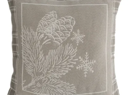 Poszewka świąteczna 45x45 HOLLY ciemny beż z kratką z nadrukiem gałązek z gobeliny