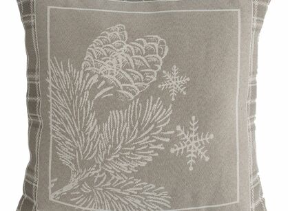 Poszewka świąteczna 45x45 HOLLY ciemny beż z kratką z nadrukiem gałązek z gobeliny