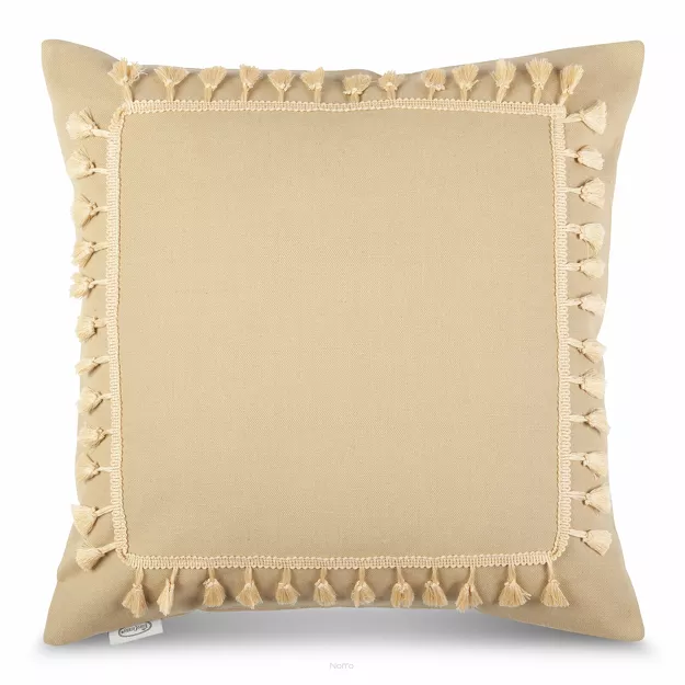 Poszewka dekoracyjna 45x45 BOHO 2 beżowa w stylu boho z pomponami