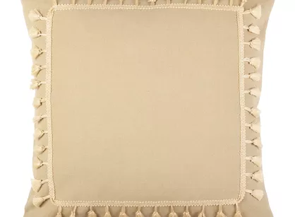 Poszewka dekoracyjna 45x45 BOHO 2 beżowa w stylu boho z pomponami