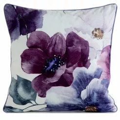 Poszewka welwetowa 45x45 VELVET 124 fioletowa z designerskim wzorem kwiatów obszyta lamówką