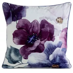 Poszewka welwetowa 45x45 VELVET 124 fioletowa z designerskim wzorem kwiatów obszyta lamówką