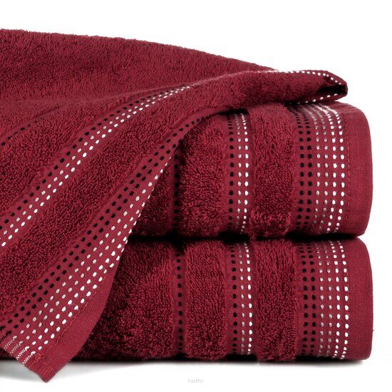 Ręcznik bawełniany 50x90 POLA bordowy z kolorową bordiurą zakończoną stebnowaniem