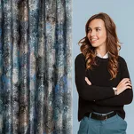 Zasłona na taśmie 140x270 ESTER welwetowa turkusowa z przecieranym wzorem - 11