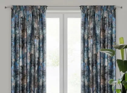 Zasłona na taśmie 140x270 ESTER welwetowa turkusowa z przecieranym wzorem