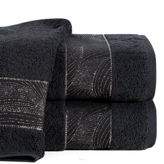 Ręcznik bawełniany 70x140 MARIEL czarny z welurową bordiurą i błyszczącą nicią