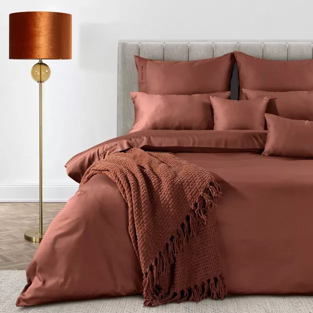 Pościel z makosatyny 220x200 ELEGANT 1I Eva Minge marsala z ozdobną kantą i haftem