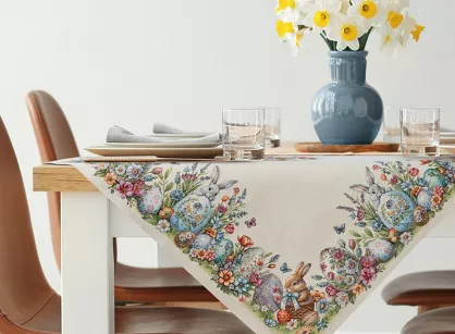 Nakładka wielkanocna 100x100 1364 gobelinowa naturalna żółta zajączki