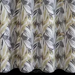 Zasłona na przelotkach140x250 LAVIN biała z musztardowym stalowym wzorem listków - 6