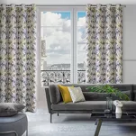 Zasłona na przelotkach140x250 LAVIN biała z musztardowym stalowym wzorem listków - 8