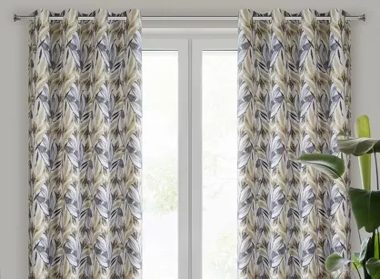 Zasłona na przelotkach140x250 LAVIN biała z musztardowym stalowym wzorem listków