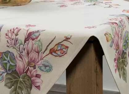 Nakładka gobelinowa 100x100 1215 naturalna z wzorem kwiatowym