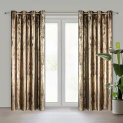 Zasłona gotowa na przelotkach 140x250 EMILA welwetowa czarna z szampańskim przecieranym wzorem