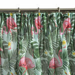 Zasłona gotowa na taśmie 140x250 BOTANIC biała z drukowanym wzorem liści i flamingów - 4