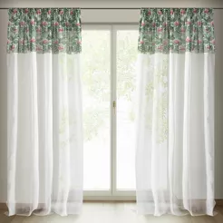 Zasłona gotowa na taśmie 140x250 BOTANIC biała z drukowanym wzorem liści i flamingów