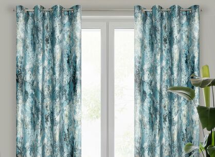Zasłona na przelotkach 140x250 MALIA welwetowa turkusowa z metalicznym nadrukiem