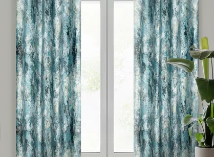 Zasłona gotowa na przelotkach 140x250 MALIA welwetowa turkusowa z metalicznym nadrukiem