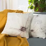 Poszewka welwetowa 45x45 VELVET 128 kremowa z designerskim beżowym wzorem kwiatów obszyta lamówką - 3