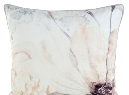 Poszewka welwetowa 45x45 VELVET 128 kremowa z designerskim beżowym wzorem kwiatów obszyta lamówką