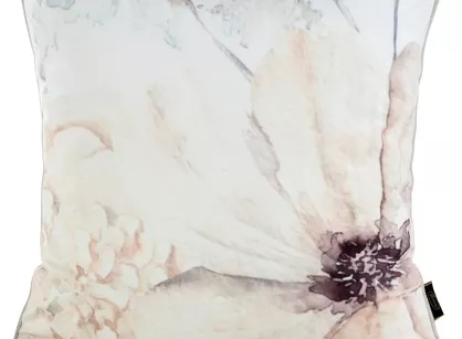 Poszewka welwetowa 45x45 VELVET 128 kremowa z designerskim beżowym wzorem kwiatów obszyta lamówką