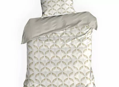 Pościel satynowa 140x200 SPRING 103 jasny beż z motywem geometrycznym z kolekcji Classic