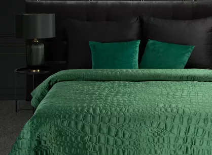Narzuta welwetowa 220x240 SALVIA 7 ciemna zieleń z wzorem krokodylej skóry Limited Collection