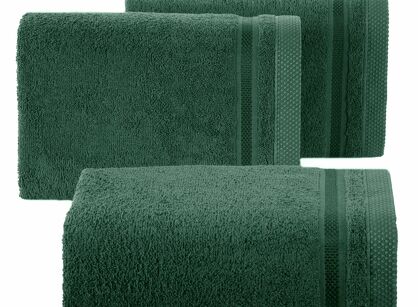 Ręcznik 100x150 ABBIE ciemna zieleń  z żakardową błyszczącą bordiurą w pasy z delikatną krateczką 500 g/m2